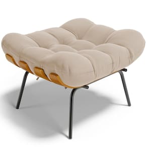 Puff Decorativo Sala De Estar Costela L02 Suede Bege - Lyam Decor