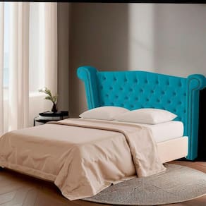 Cabeceira Casal Queen Size Estofada Para Cama Box Ayla Veludo Cor Azul Claro