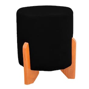 Puff Thor Luxo Madeira Maciça Redondo Suede Cor Preto