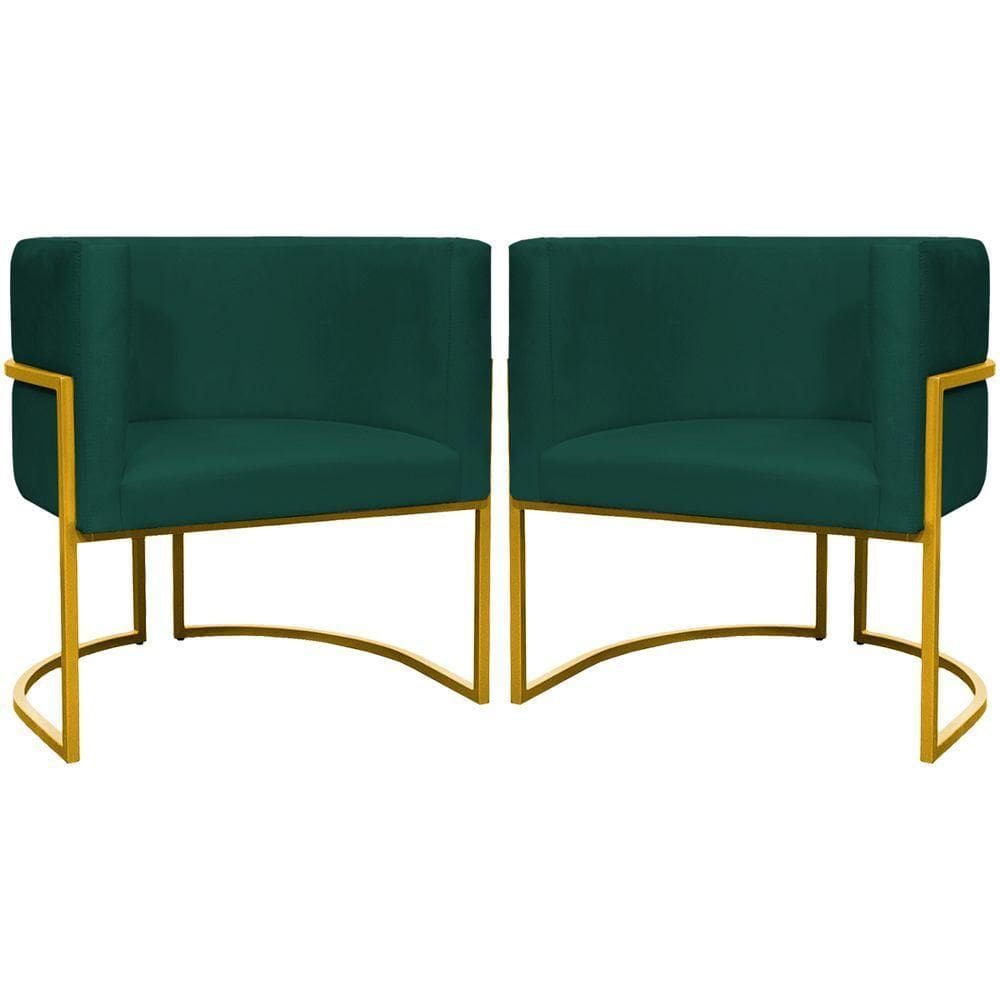 Kit 2 Poltronas Cadeira Para Sala De Luna Suede Cores Base Dourada - Verde, Suede