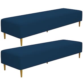 Kit 02 Puffs Decorativo Sala De Estar Bali W01 Pés Palito 210x60cm Suede Azul Marinho - Lyam Decor