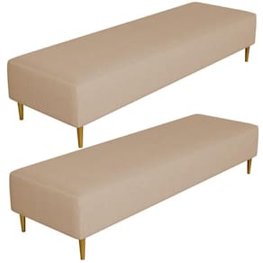 Kit 02 Puffs Decorativo Sala De Estar Bali W01 Pés Palito 170x60cm Linho Bege Escuro - Lyam Decor