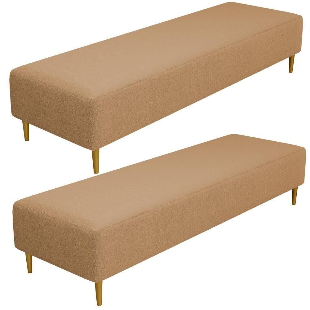 Kit 02 Puffs Decorativo Sala De Estar Bali W01 Pés Palito 210x60cm Bouclê Mostarda - Lyam Decor