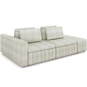 Sofá Ilha Com Puff Para Sala Living 285cm Amber M03 Bouclê Bege Claro - Lyam Decor