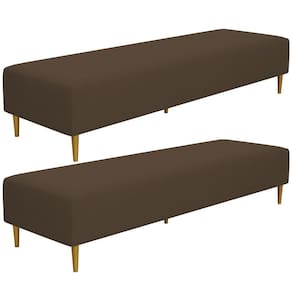 Kit 02 Puffs Decorativo Sala De Estar Bali W01 Pés Palito 210x60cm Suede Marrom - Lyam Decor
