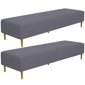 Kit 02 Puffs Decorativo Sala De Estar Bali W01 Pés Palito 210x60cm Suede Cinza - Lyam Decor