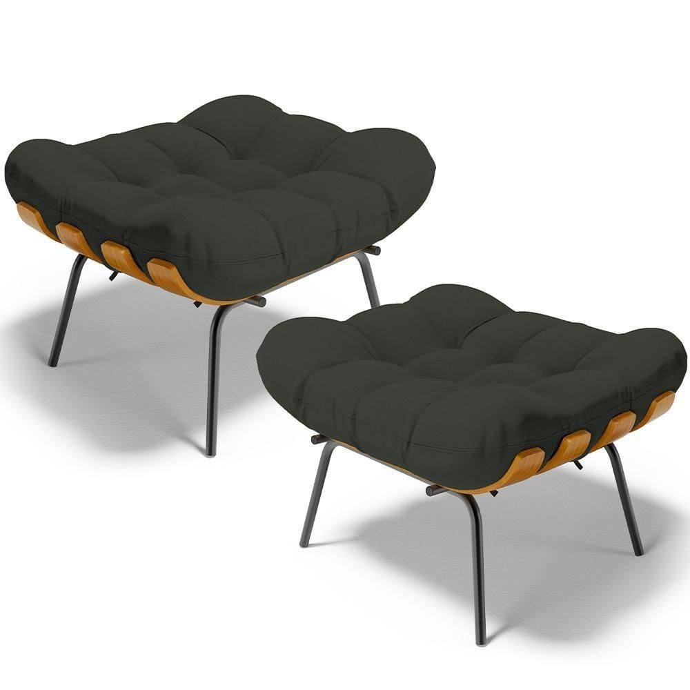 Kit 02 Puffs Decorativos Costela L02 Linho Verde - Lyam Decor