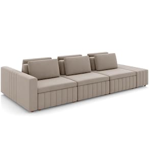 Sofá Ilha Com Puff Para Sala Living 365cm Amber M03 Veludo Bege - Lyam Decor