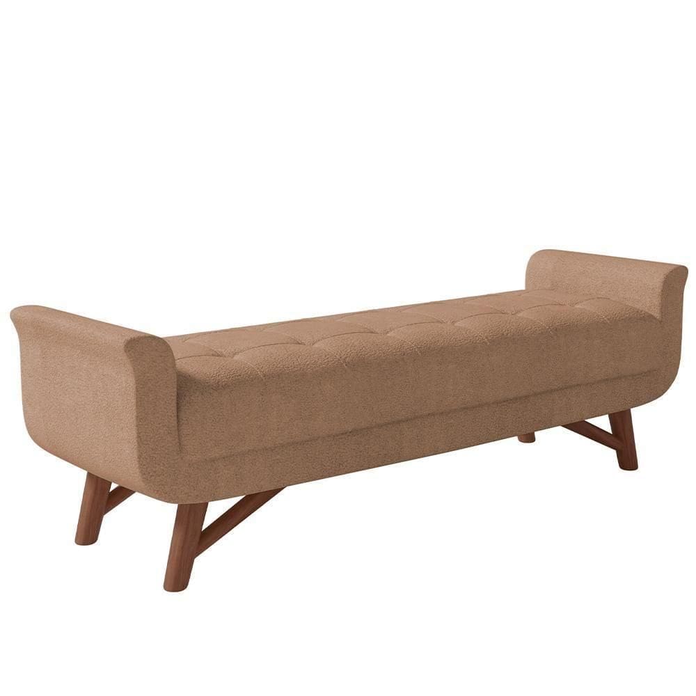 Puff Recamier Decorativo Com Pés Em Madeira 140cm Itália P05 Bouclê Bege