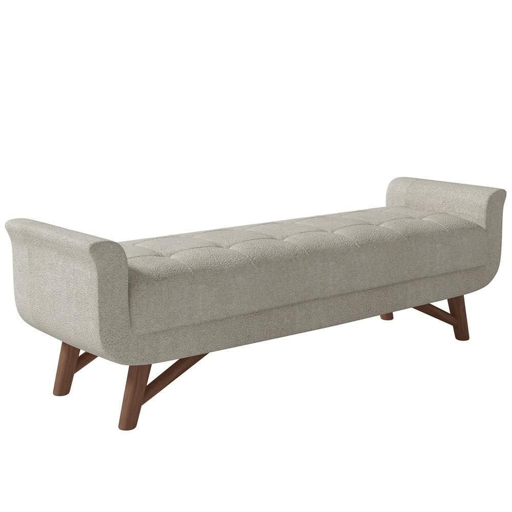 Puff Recamier Decorativo Com Pés Em Madeira 140cm Itália Bouclê Creme