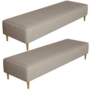 Kit 02 Puffs Decorativo Sala De Estar Bali W01 Pés Palito 210x60cm Linho Bege - Lyam Decor