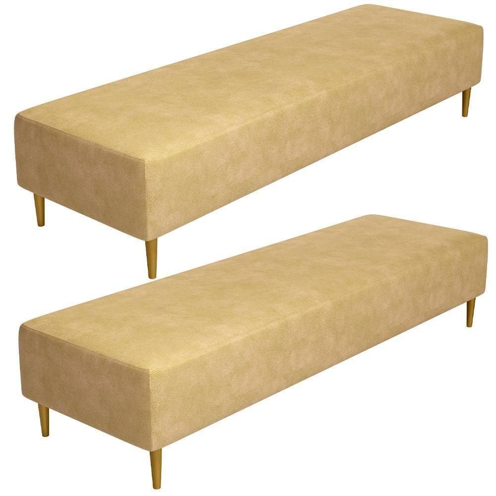 Kit 02 Puffs Decorativo Sala De Estar Bali W01 Pés Palito 170x60cm Couríssimo Fendi - Lyam Decor