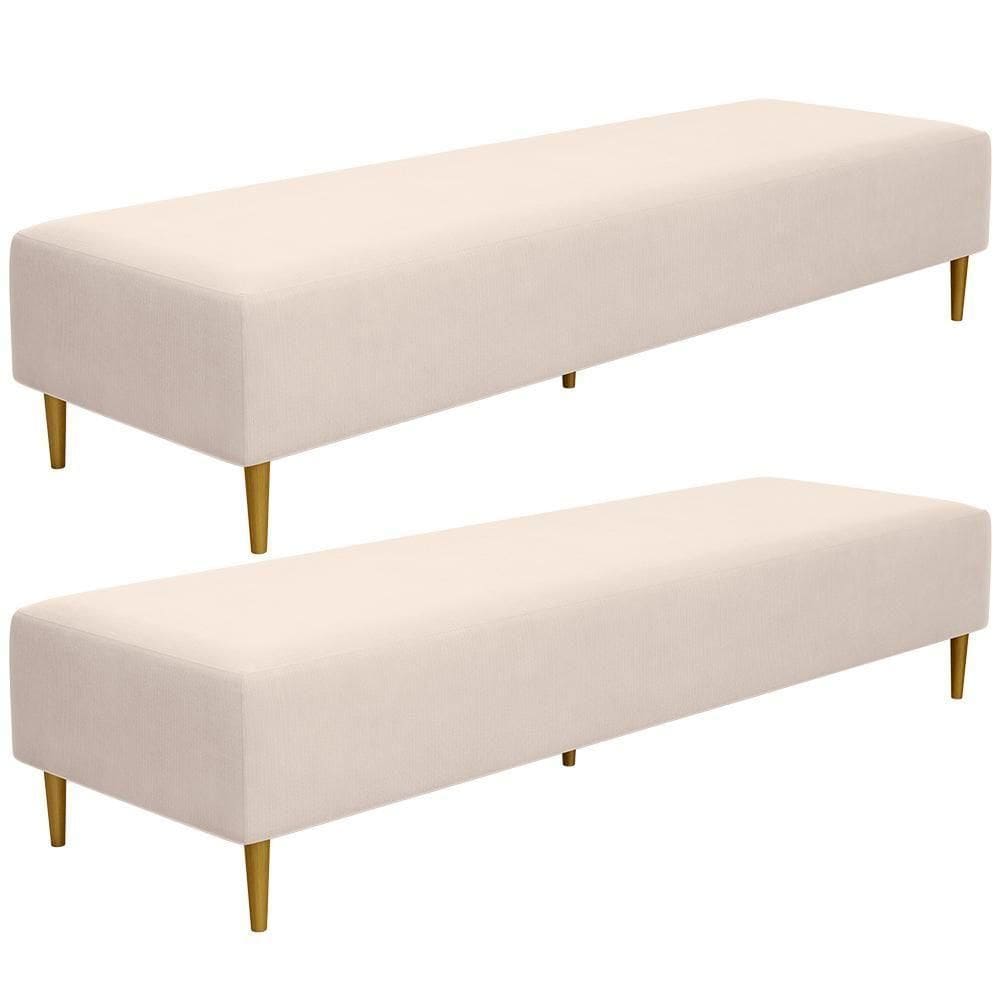 Kit 02 Puffs Decorativo Bali W01 Pés Palito 170x60cm Suede Bege - Lyam Decor