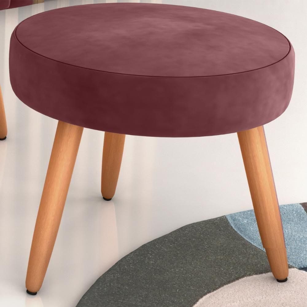 Puff Para Sala Redondo Manaus Veludo Vinho
