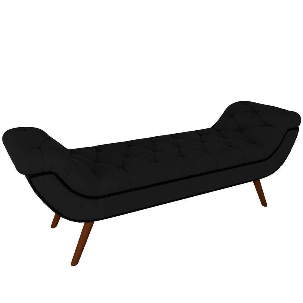 Puff Recamier Decorativo Com Tachas 160cm Santorini Veludo Preto