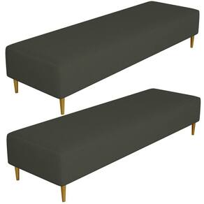 Kit 02 Puffs Decorativo Sala De Estar Bali W01 Pés Palito 190x60cm Linho Verde Musgo - Lyam Decor