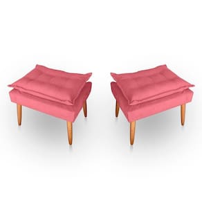 Kit 02 Puff Para Sala E Quarto Madeira Decorativo Opala Suede Rosa