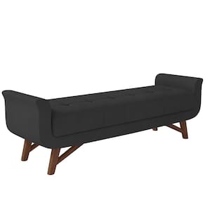 Puff Recamier Decorativo Com Pés Em Madeira 140 Cm Itália P05 Veludo Preto