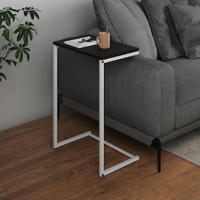 Mesa Lateral de Apoio Industrial Sofá Charmme Ferro Branco e Tampo Preto