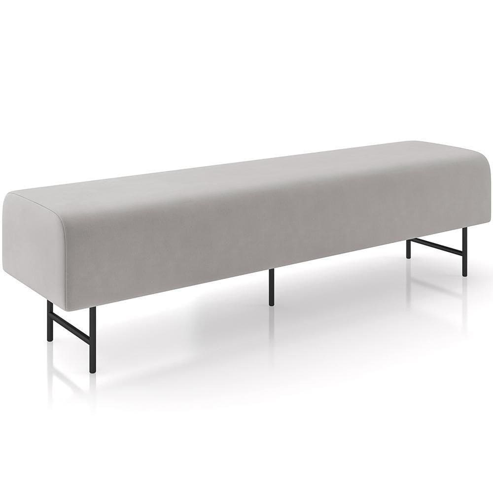 Puff Recamier Decorativo Com Pés Industrial 160cm Novara P05 Veludo Cinza - Lyam Decor