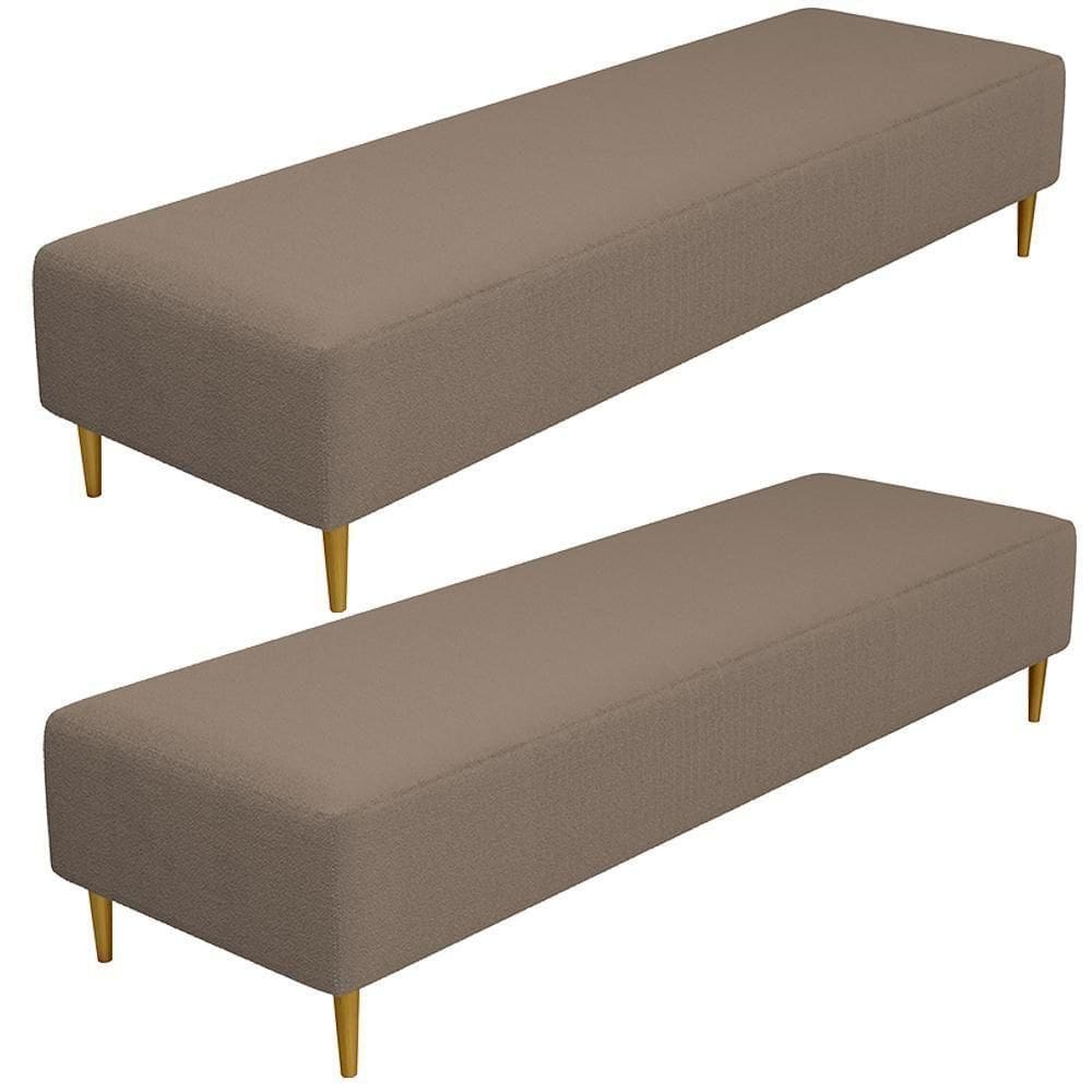 Kit 02 Puffs Decorativo Sala De Estar Bali W01 Pés Palito 210x60cm Bouclê Bege - Lyam Decor