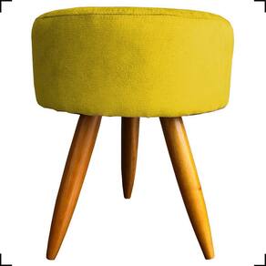 Puff Redondo Suede Cores Pé Palito 25cm Castanho - Amarelo, Suede