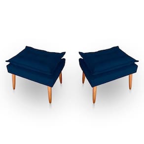 Kit 02 Puff Para Sala E Quarto Madeira Decorativo Opala Suede Cor Azul Marinho