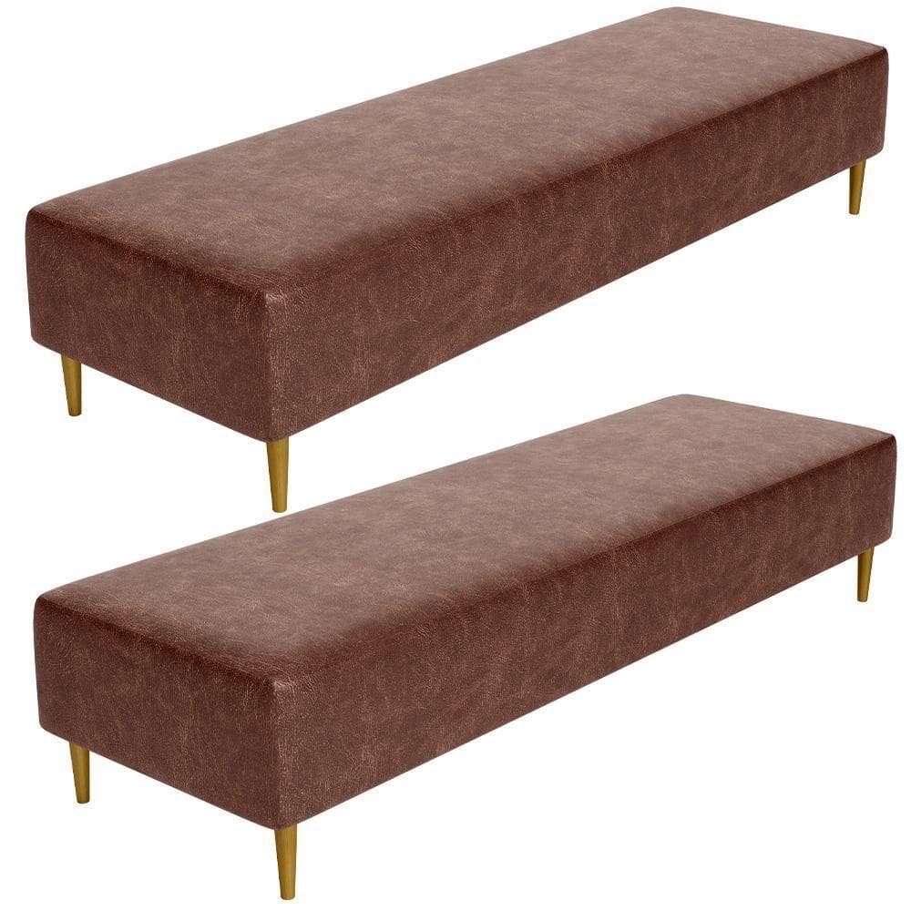 Kit 02 Puffs Decorativo Sala De Estar Bali W01 Pés Palito 190x60cm Couríssimo Marrom - Lyam Decor