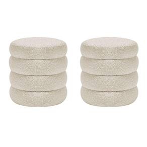 Kit 2 Puffs Decorativos Orgânico Sala De Estar Lavínia Bouclé Adj Decor Bege