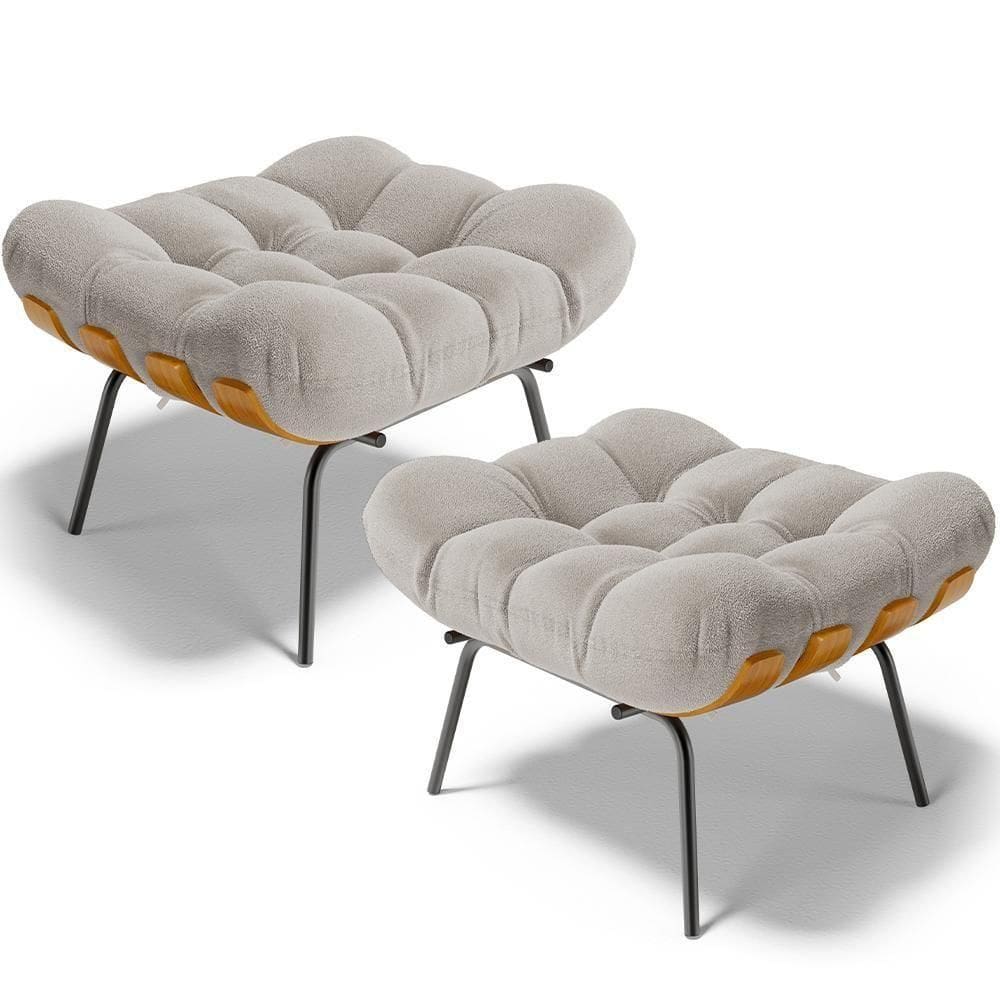 Kit 2 Puff`s Decorativos Costela L02 Bouclê Creme - Lyam Decor