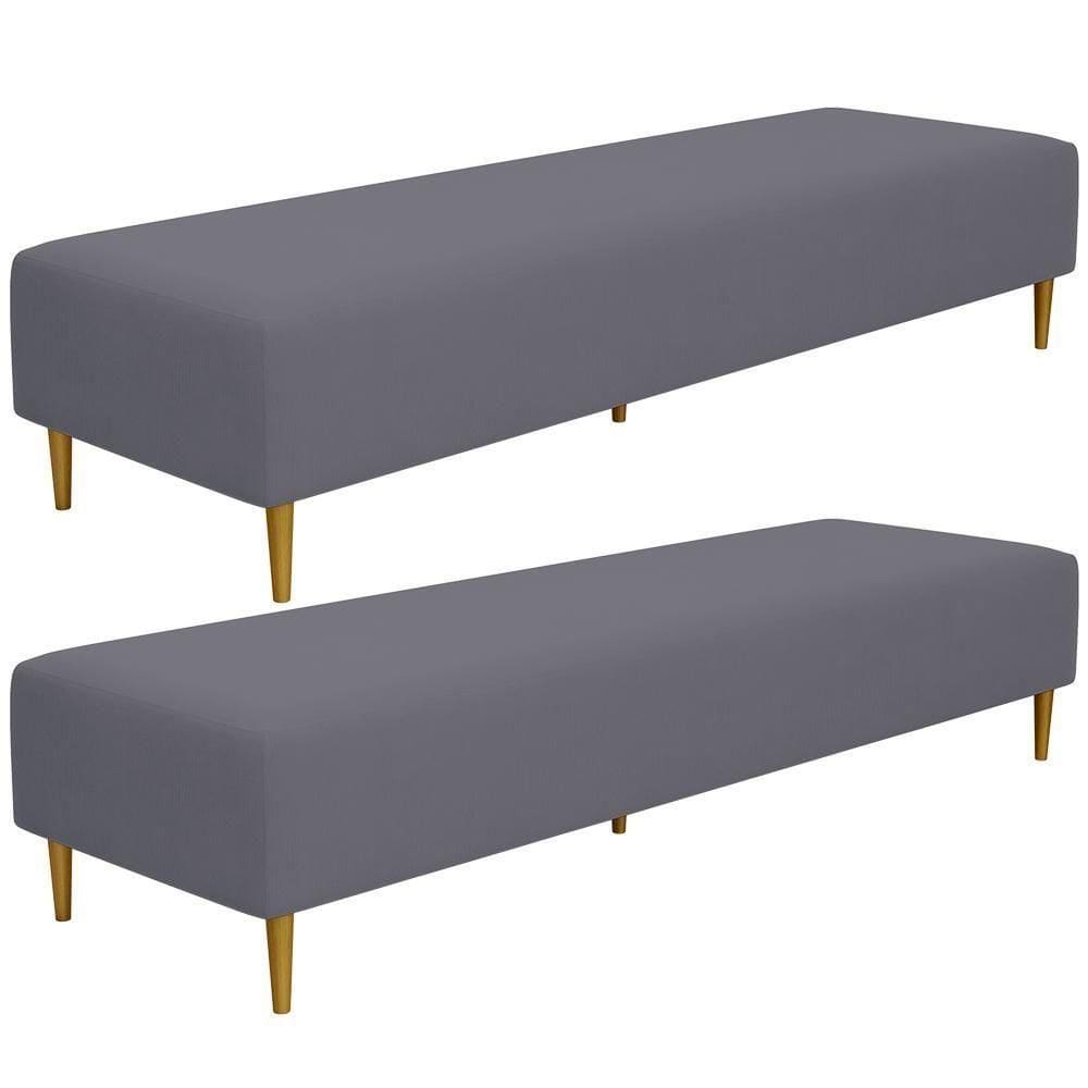 Kit 02 Puffs Decorativo Sala De Estar Bali W01 Pés Palito 190x60cm Suede Cinza - Lyam Decor