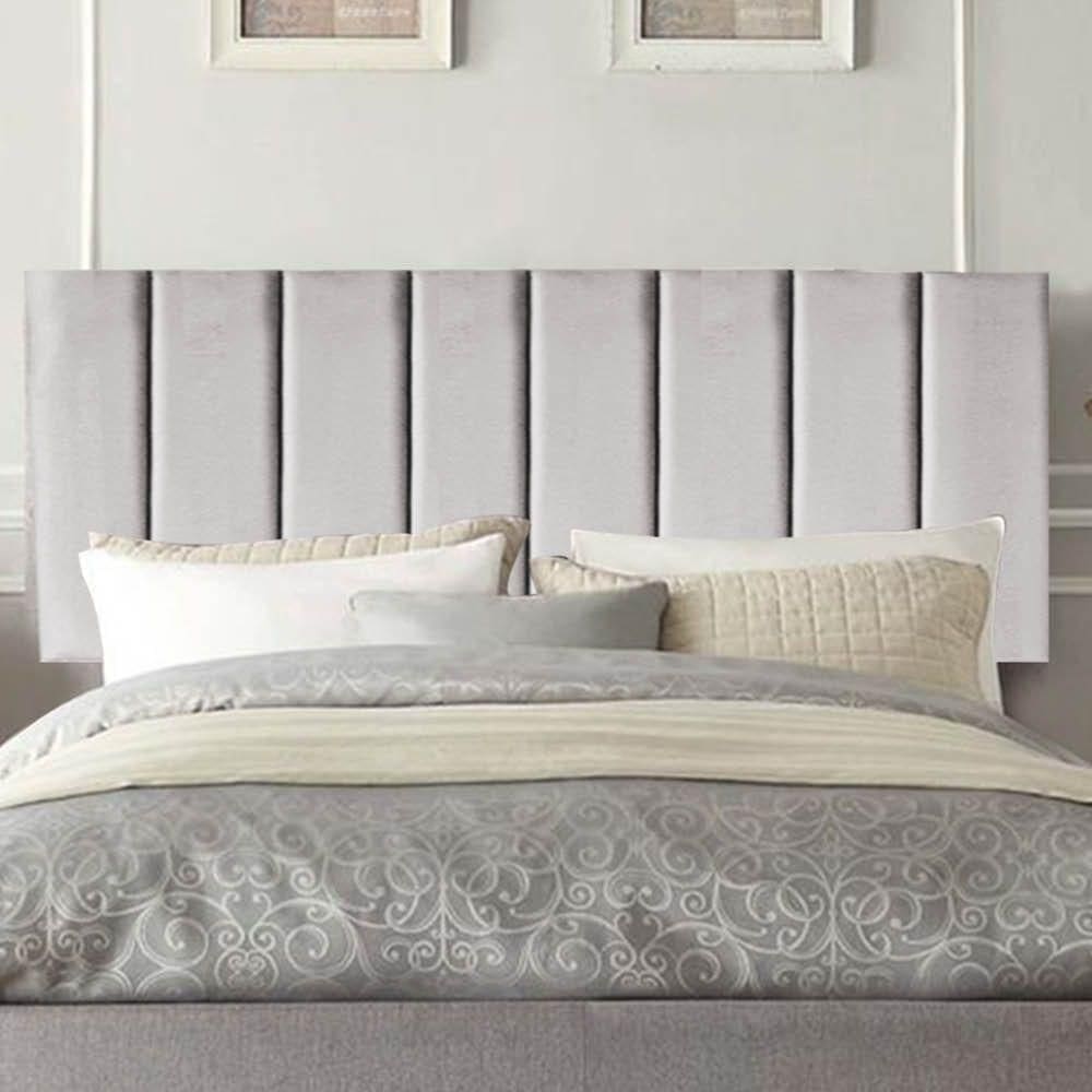Painel Estofada Carla 140cm Casal Para Cama Box Quarto Suede Cinza Claro - Gat Magazine
