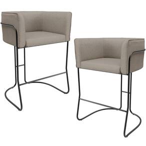 Kit 02 Banquetas Baixa Base De Aço Preto Betina D02 Linho Bege D-463 - Lyam Decor
