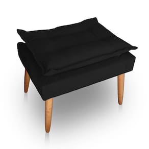 Puff Para Sala E Quarto Madeira Decorativo Opala Suede Preto