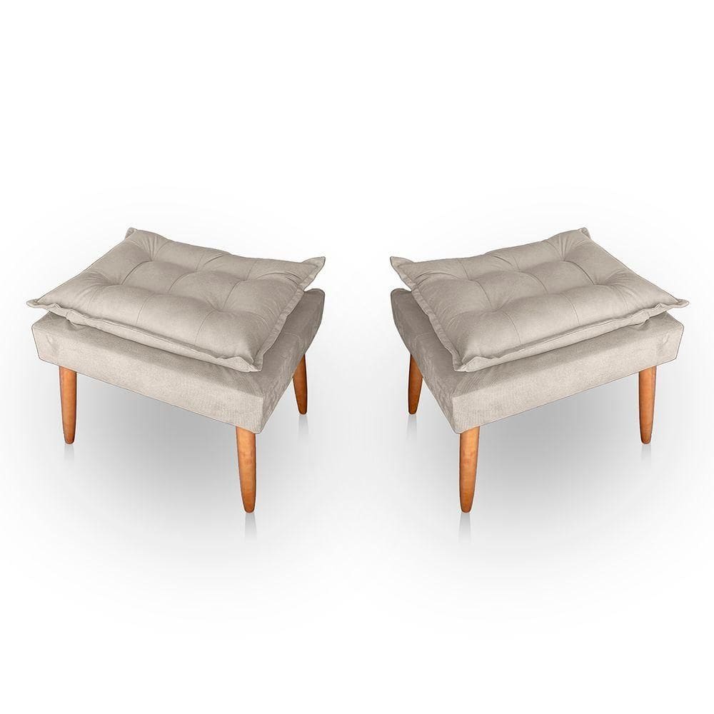 Kit 02 Puff Para Sala E Quarto Madeira Decorativo Opala Suede Cor Bege