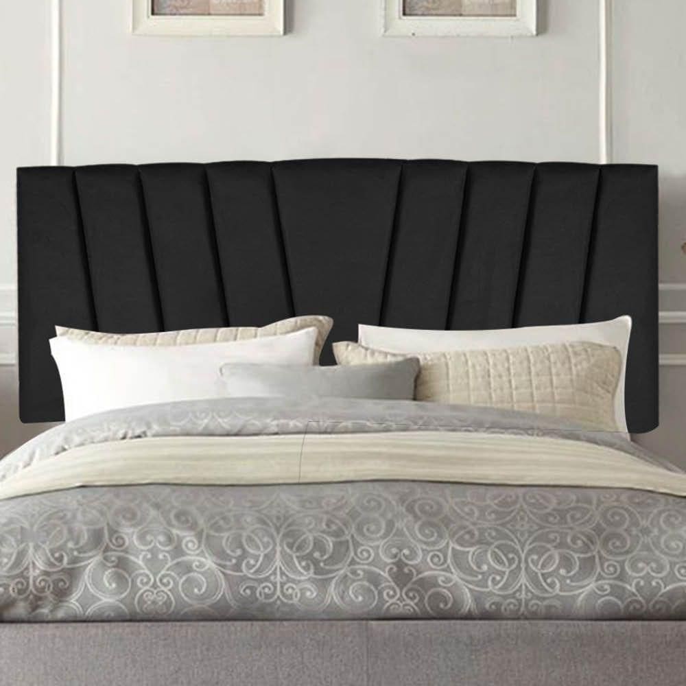 Painel Estofada Bélgica 140cm Casal Para Cama Box Quarto Corino Preto - Gat Magazine
