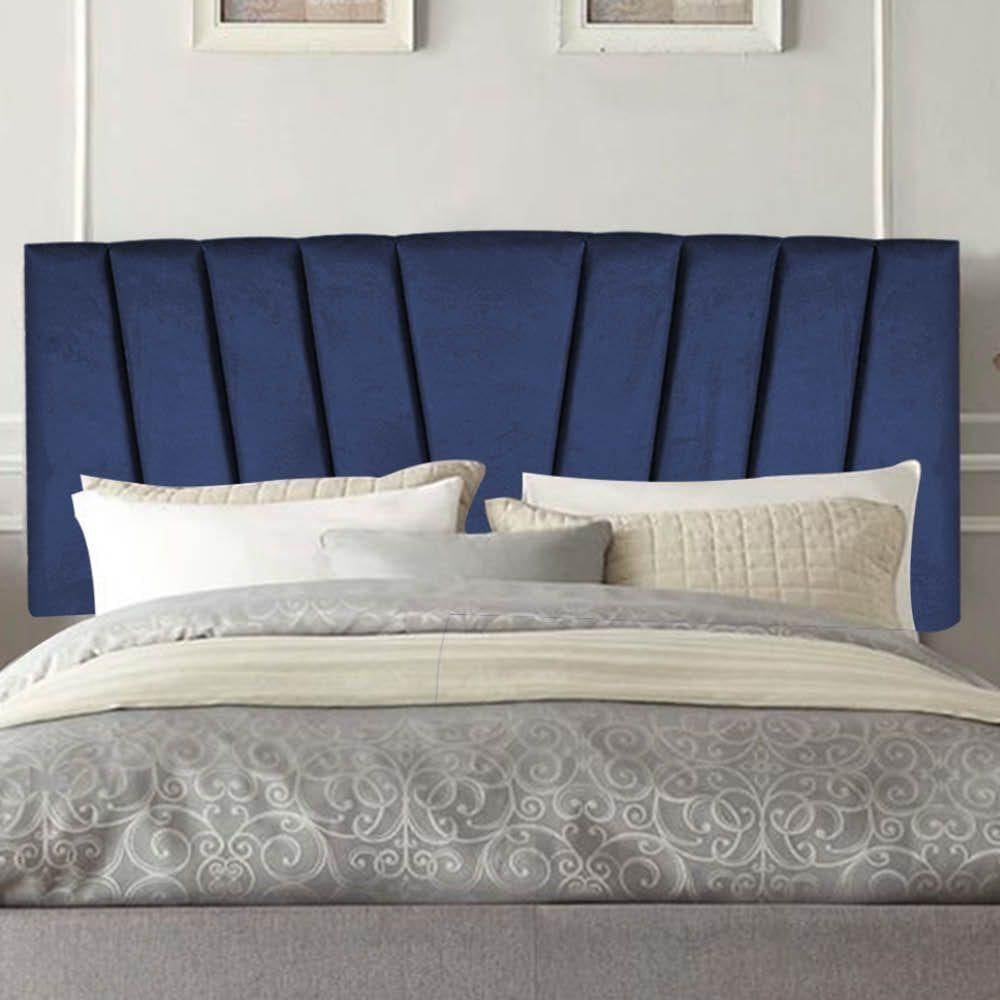 Painel Estofada Bélgica 140cm Casal Para Cama Box Quarto Suede Azul Marinho - Gat Magazine