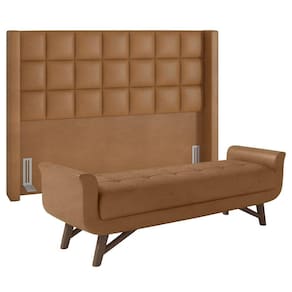 Cabeceira Cama Box Queen 160cm Pisa E Recamier Neville P02 Sintético Caramelo - Mpozenato