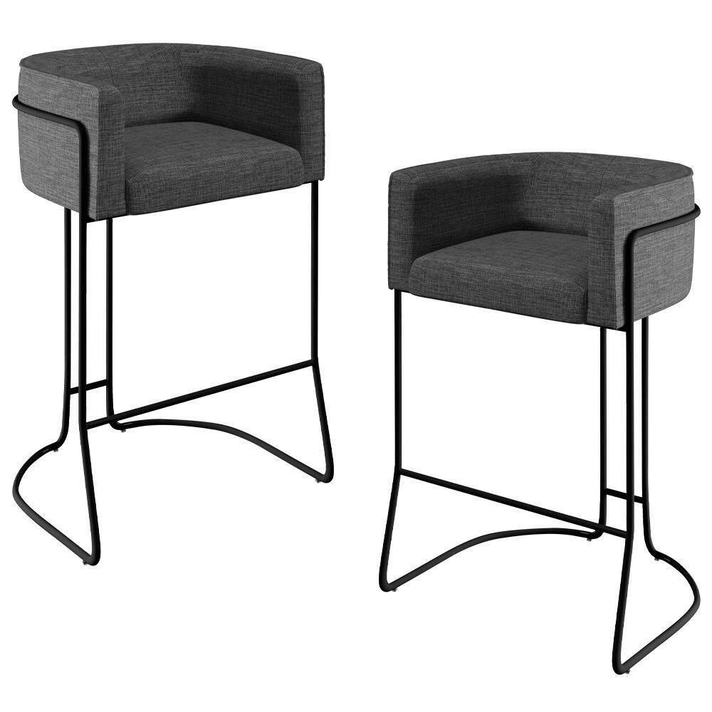 Kit 02 Banquetas Fixa Preto Linho Cinza C-416