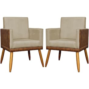 Kit 2 Poltronas Decorativas Lis Corino e Pé Palito 30cm - Nude Suede Corino