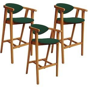 Kit 03 Banquetas Alta Cozinha Bancada Bar Sala De Jantar Fixa Cecília L02 Suede Verde Musgo