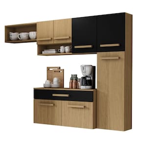Cozinha Compacta Com 07 Portas E 01 Gavetas Com Balcão Rubi Cor Atacama Preto Fosco Aramóveis