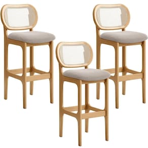 Kit 03 Banquetas Altas Para Cozinha Bancada Sala Tela Betta Fixa L02 Bouclê Creme - Lyam