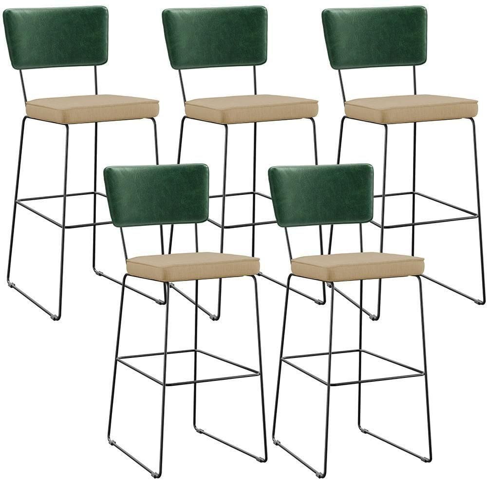 Kit 05 Banquetas Altas Facto Verde Musgo Linho Bege Escuro