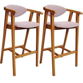 Kit 02 Banquetas Alta Para Cozinha Bancada Bar Sala De Jantar Fixa Cecília L02 Suede Rosê