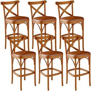 Kit 06 Banquetas Altas Cozinha Bancada Bar Sala Jantar Estofada ávila L02 Couríssimo Camel - Lyam