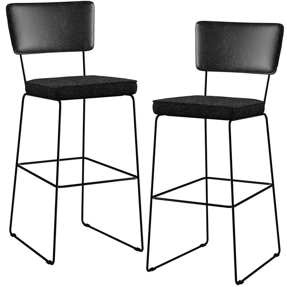 Kit 02 Banquetas Altas Preto Linho Chumbo