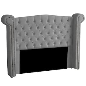 Cabeceira Casal Queen Size Estofada Para Cama Box Ayla Veludo Cor Cinza Claro