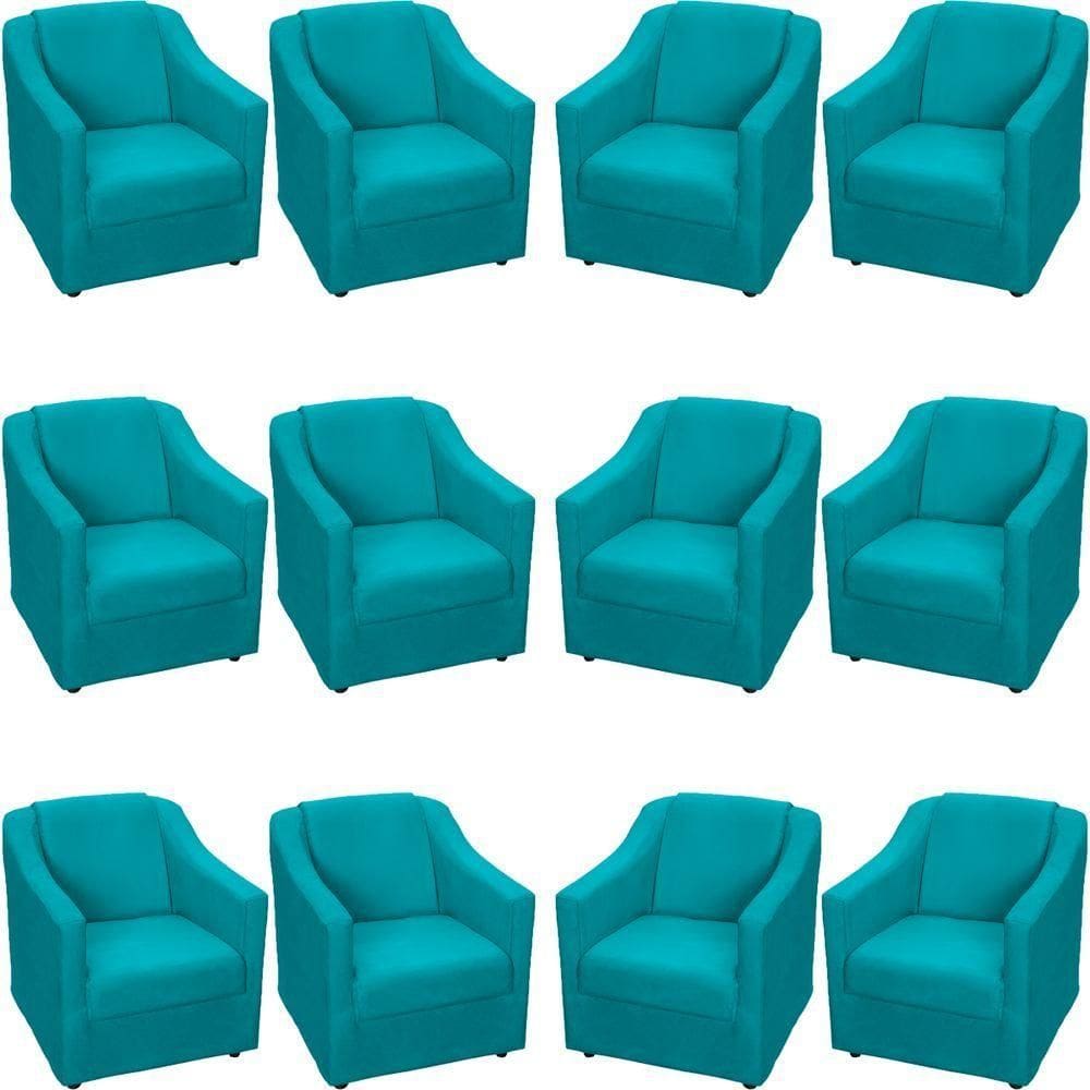 Kit 12 Poltronas Mila Pé De Plástico Cromado - Azul-turquesa Suede