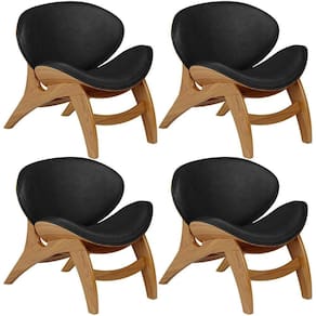 Kit 4 Poltronas Decorativa Orgânica Sala Living Kadosh L02 Couríssimo Preto Brilho